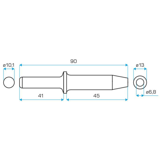 Dłuto do zakuwania nitów 1/8" wymiary Dłuto do zakuwania nitów 1/8" wymiary