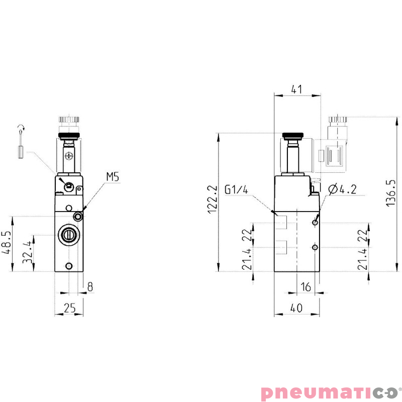 ELEKTROZAWÓR 3/2 NO 1/4" CAMOZZI 344-015-02 ELEKTROZAWÓR 3/2 NO 1/4" CAMOZZI 344-015-02