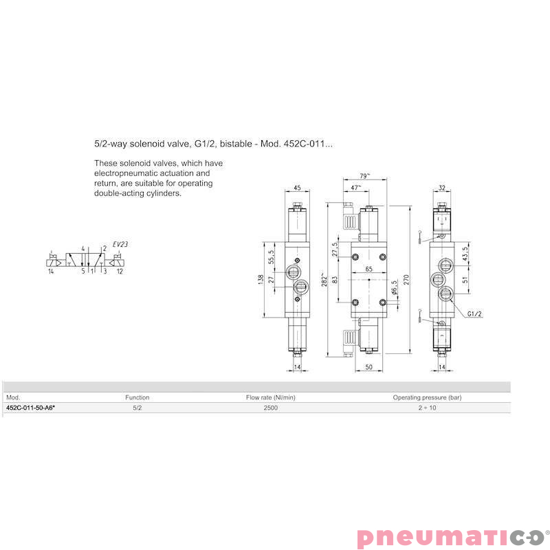 ELEKTROZAW&Oacute;R 5/2 NO 1/2" CAMOZZI 452C-011-22