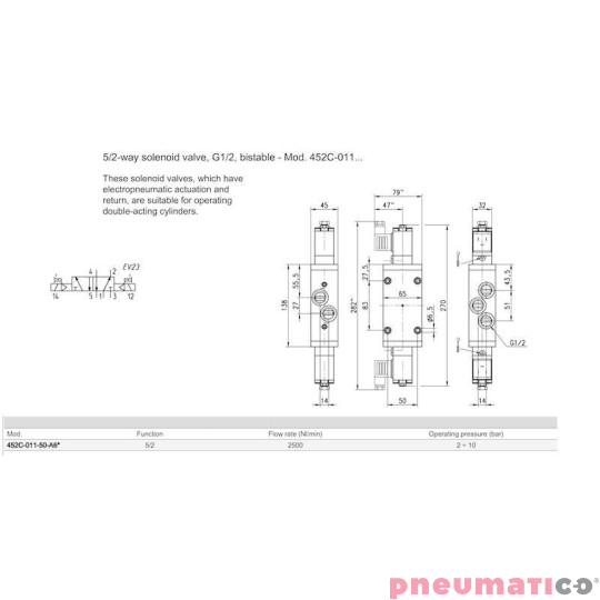 ELEKTROZAW&Oacute;R 5/2 NO 1/2" CAMOZZI 452C-011-22