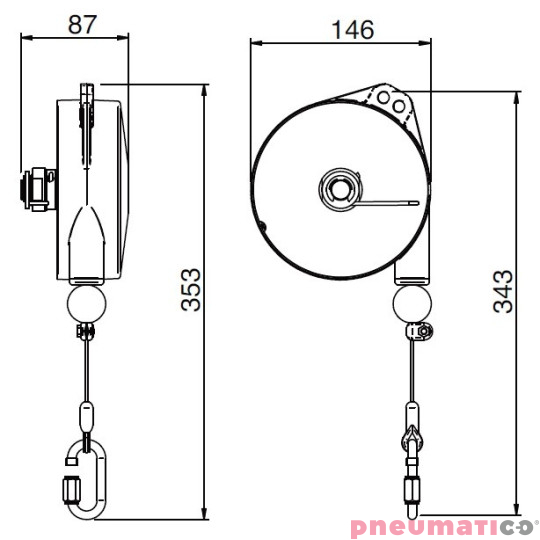 Balanser linkowy LIGHT.4 TECNA 2-4 kg 2500mm + uchwyt