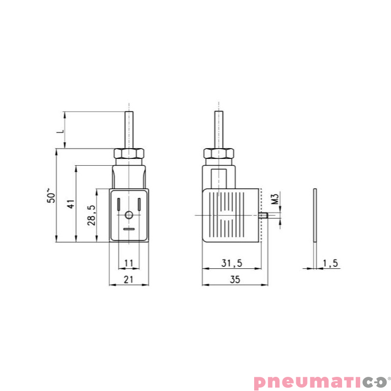 Wtyczka DIN 43650 z przewodem CAMOZZI 122-550-1