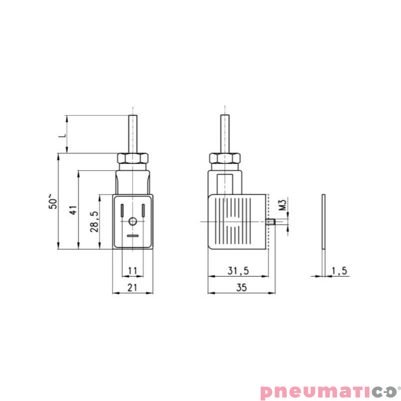 Wtyczka+warystor+LED+kabel 3m CAMOZZI 122-571-1 Wtyczka+warystor+LED+kabel 3m CAMOZZI 122-571-1