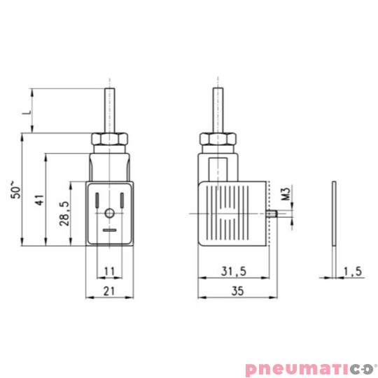Wtyczka+warystor+LED+kabel 3m CAMOZZI 122-571-1 Wtyczka+warystor+LED+kabel 3m CAMOZZI 122-571-1