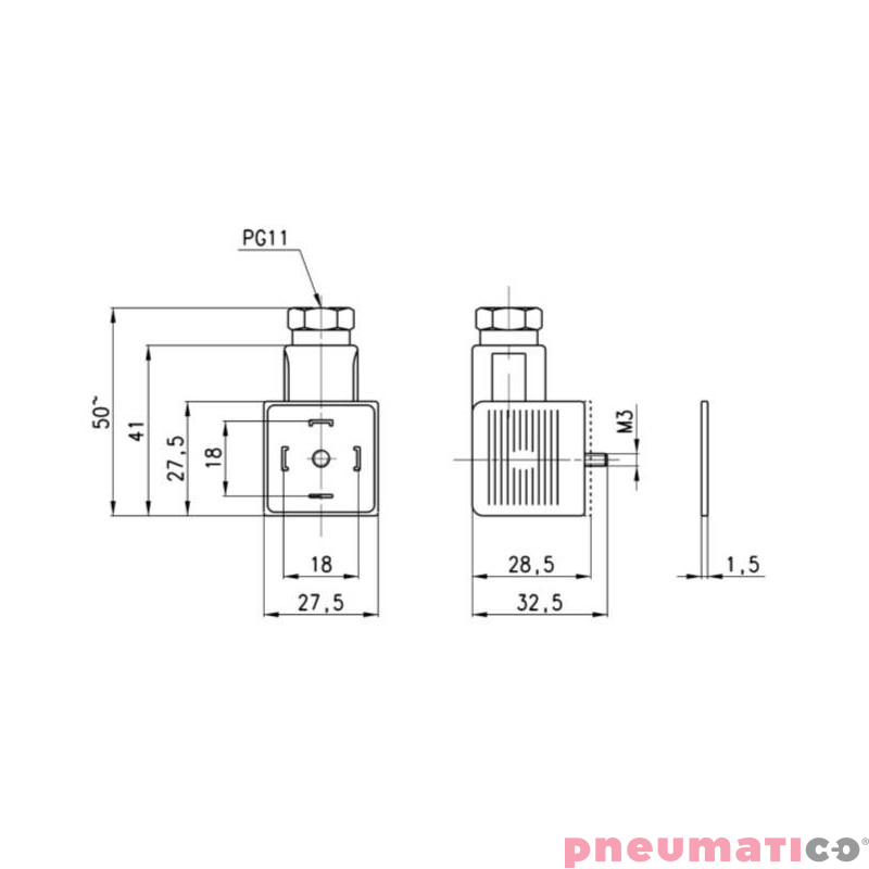 Wtyczka 3pinowa do czujnika ciśn. CAMOZZI 124-830