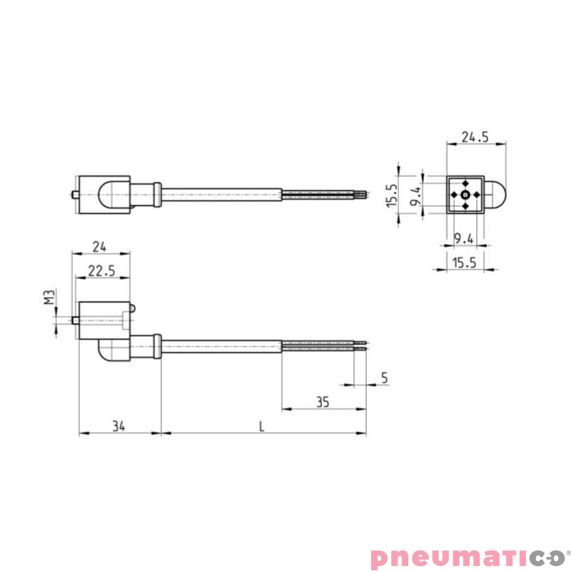 Wtyczka prosta z przewodem + LED CAMOZZI 125-503-2 Wtyczka prosta z przewodem + LED CAMOZZI 125-503-2