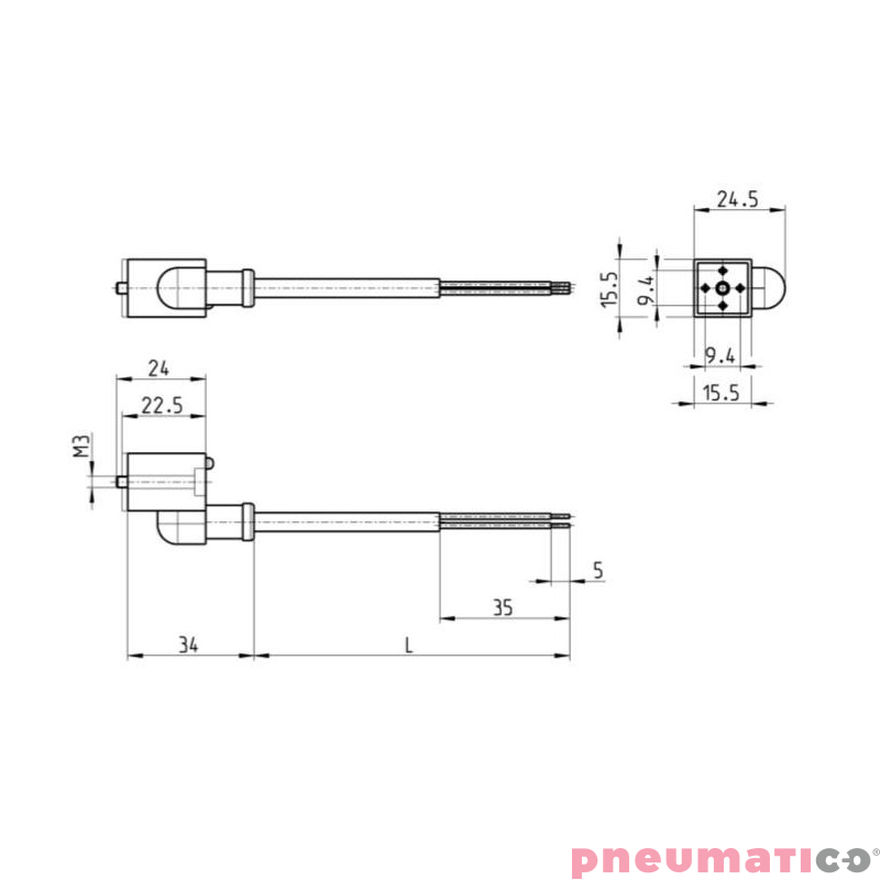 Wtyczka prosta z przewodem CAMOZZI 125-553-5 Wtyczka prosta z przewodem CAMOZZI 125-553-5