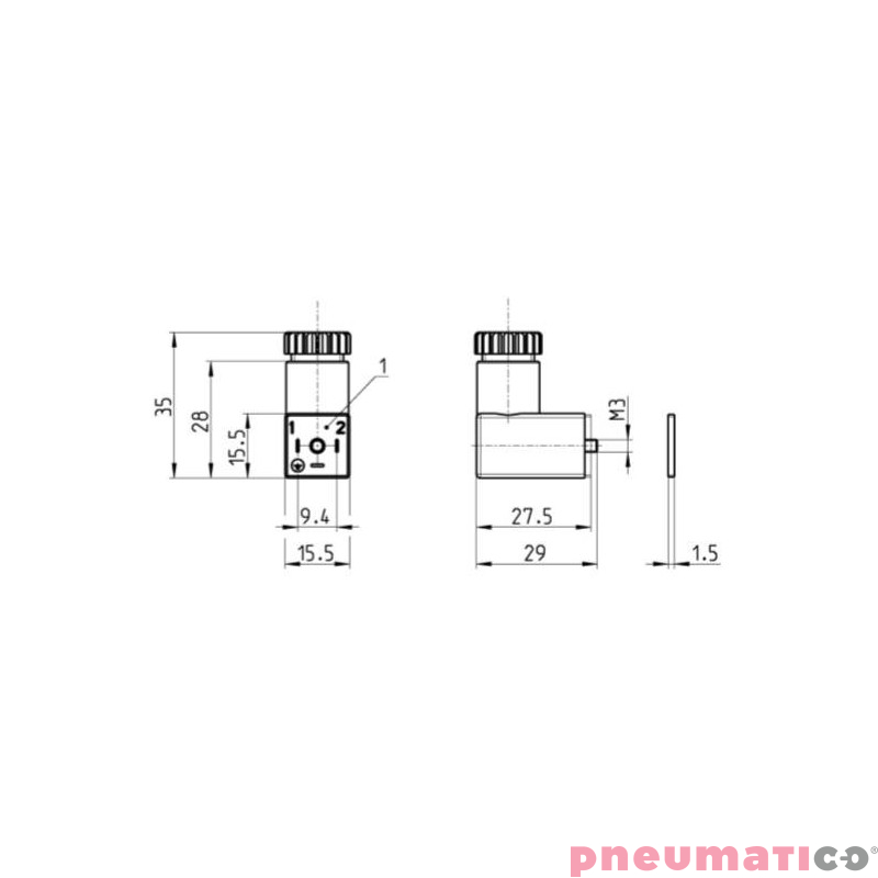 Wtyczka DIN 43650 9,4 mm+ LED CAMOZZI 125-601 Wtyczka DIN 43650 9,4 mm+ LED CAMOZZI 125-601