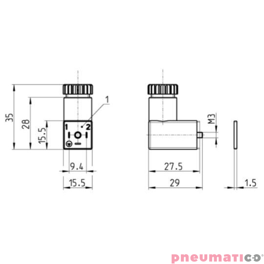 Wtyczka DIN 43650 9,4 mm+ LED CAMOZZI 125-601 Wtyczka DIN 43650 9,4 mm+ LED CAMOZZI 125-601