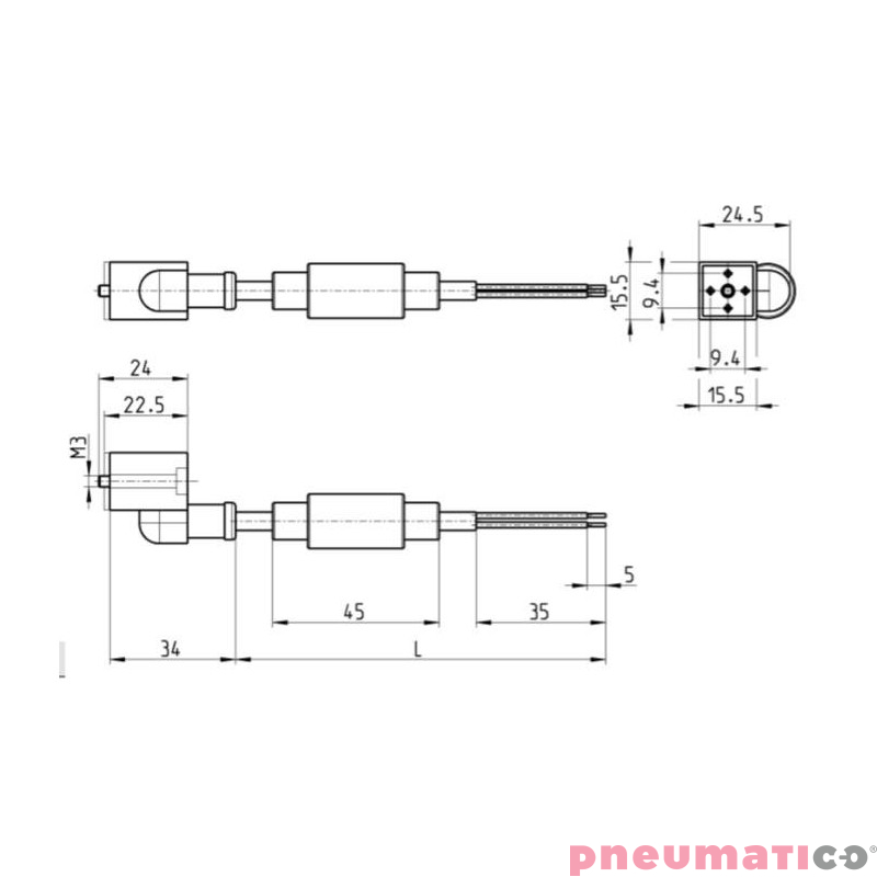 Wtyczka prosta z przewodem 2m CAMOZZI 125-903-2