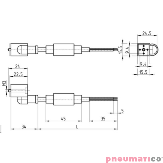 Wtyczka prosta z przewodem 2m CAMOZZI 125-903-2