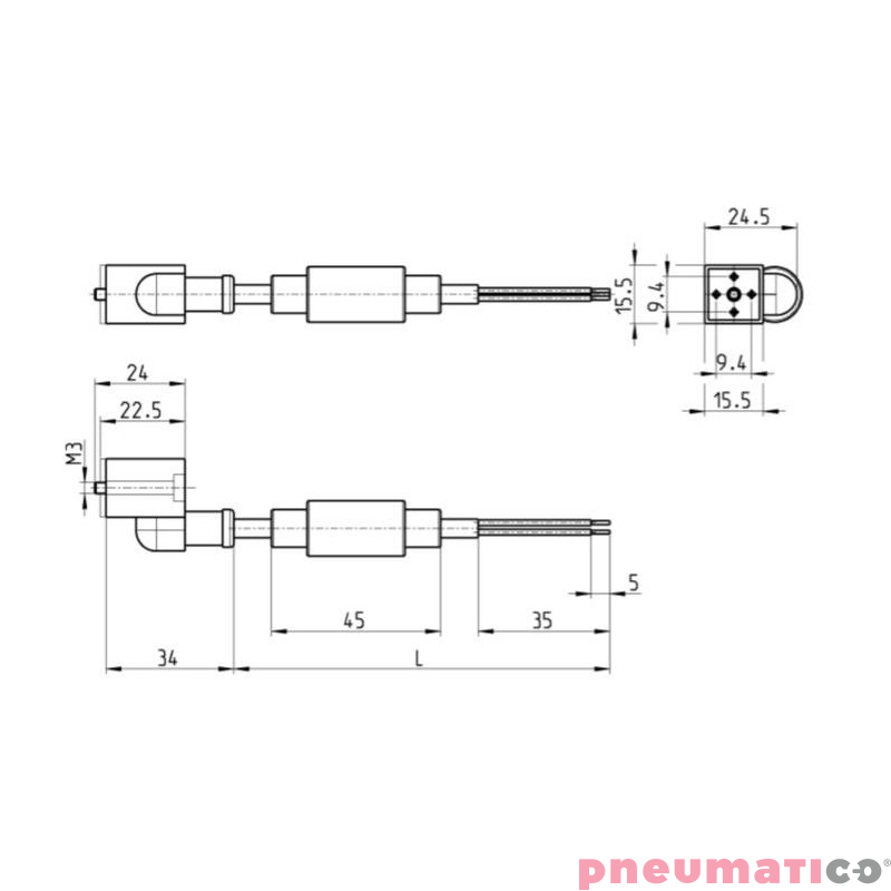 Wtyczka prosta z przewodem 5m CAMOZZI 125-903-5 Wtyczka prosta z przewodem 5m CAMOZZI 125-903-5