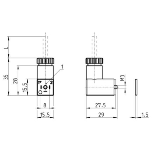 Wtyczka DIN 43650, 8 mm, 1 m CAMOZZI 126-550-1