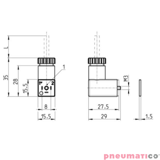 Wtyczka DIN 43650 8 mm+LED+waryst CAMOZZI 126-701 Wtyczka DIN 43650 8 mm+LED+waryst CAMOZZI 126-701