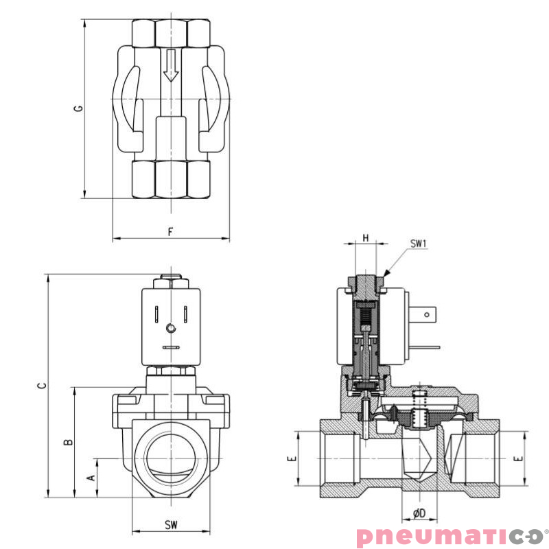 ELEKTROZAW&Oacute;R CAMOZZI CFB-A14N-E1 2/2 NO 1/2 EPDM