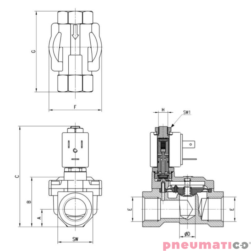 ELEKTROZAWÓR CAMOZZI CFB-A15P-W1 2/2 NO 3/4 FKM ELEKTROZAWÓR CAMOZZI CFB-A15P-W1 2/2 NO 3/4 FKM