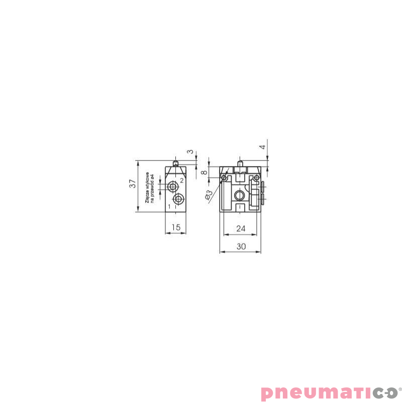 Zawór ręczny ze sprężyną, przyłącze boczne 2/2 NZ PNEUMAX Zawór ręczny ze sprężyną, przyłącze boczne 2/2 NZ PNEUMAX