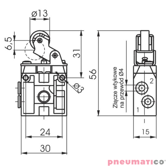 Zaw&oacute;r ręczny z rolką ułożyskowaną - sprężyna 3/2 NC PNEUMAX