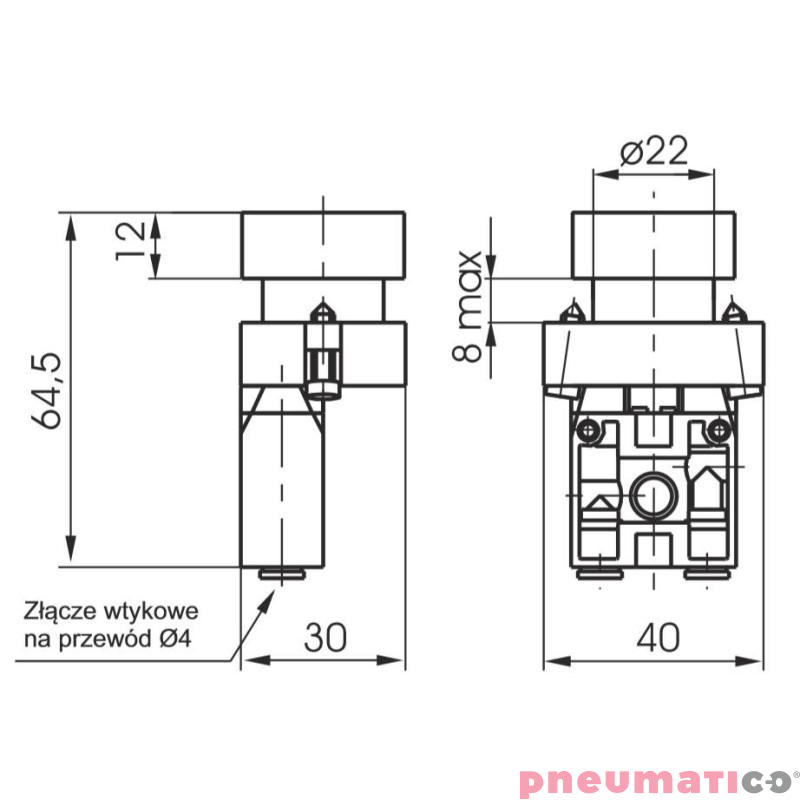 Zawór ręczny przycisk - sprężyna 3/2 NO PNEUMAX Zawór ręczny przycisk - sprężyna 3/2 NO PNEUMAX