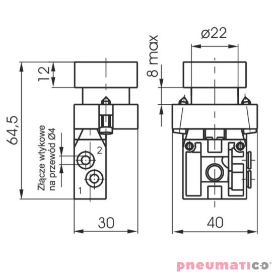 Zawór ręczny przycisk - sprężyna 3/2 NC PNEUMAX Zawór ręczny przycisk - sprężyna 3/2 NC PNEUMAX