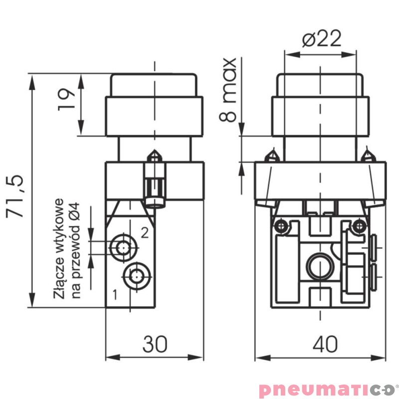 Zawór ręczny wystający przycisk - sprężyna 3/2 NC PNEUMAX Zawór ręczny wystający przycisk - sprężyna 3/2 NC PNEUMAX