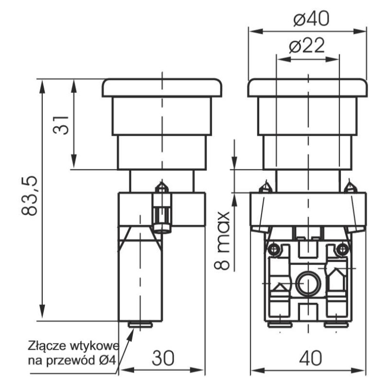 Zaw&oacute;r ręczny - przycisk awaryjny dwupozycyjny 3/2 NC PNEUMAX