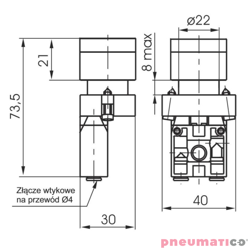 Zawór ręczny - przycisk dwupozycyjny (bistabilny) 3/2 NC PNEUMAX Zawór ręczny - przycisk dwupozycyjny (bistabilny) 3/2 NC PNEUMAX
