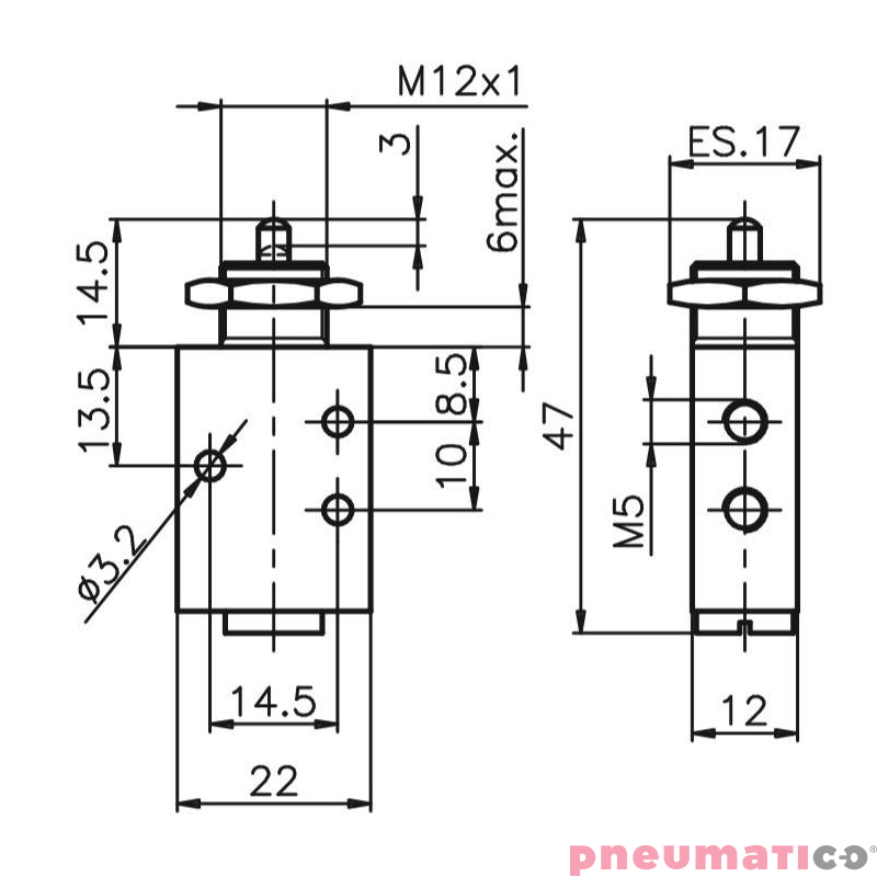 Zaw&oacute;r ręczny - popychacz - sprężyna 3/2 PNEUMAX