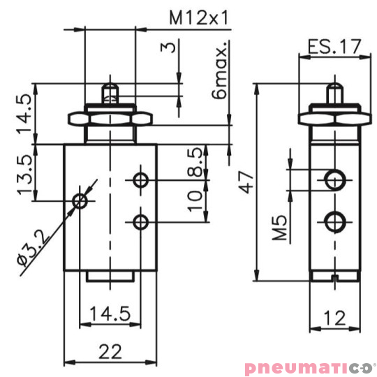 Zaw&oacute;r ręczny - popychacz - sprężyna 3/2 PNEUMAX