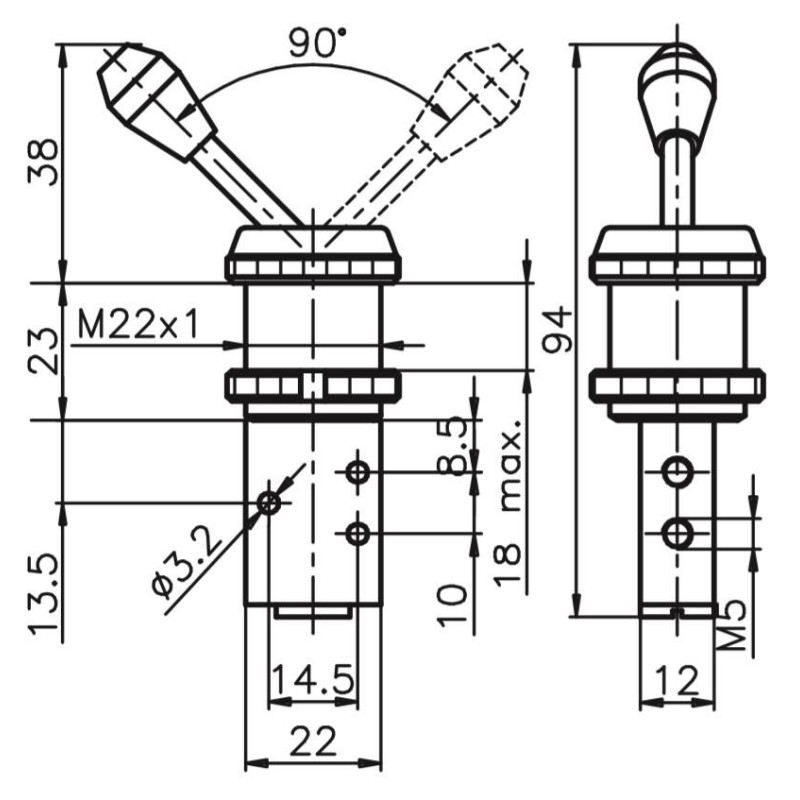 Zawór ręczny - dźwignia panel - dwupozycyjna 3/2 PNEUMAX Zawór ręczny - dźwignia panel - dwupozycyjna 3/2 PNEUMAX