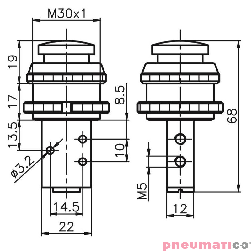 Zaw&oacute;r ręczny - przycisk sprężyna 3/2 PNEUMAX