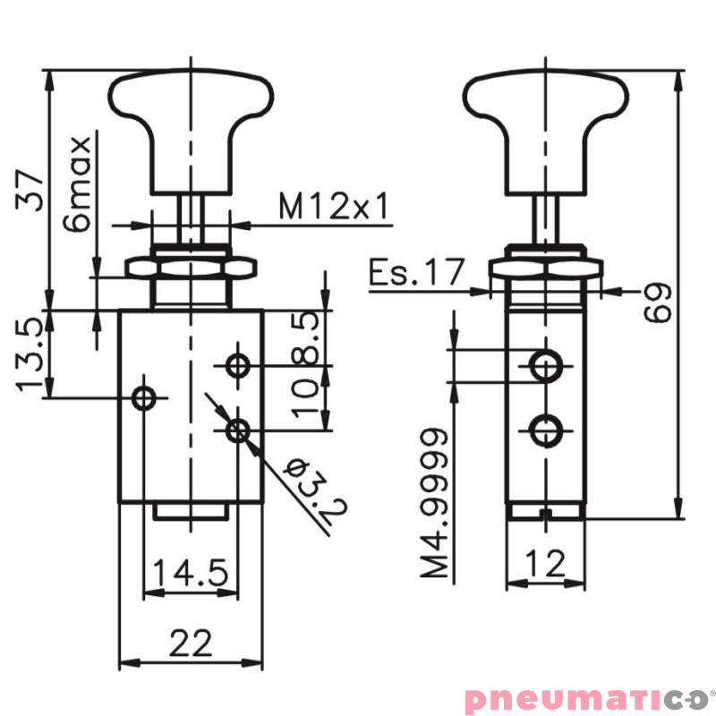 Zaw&oacute;r ręczny - przycisk sprężyna 3/2 PNEUMAX