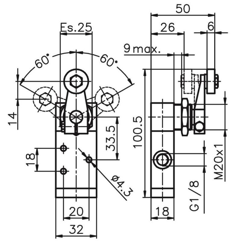 Zaw&oacute;r ręczny - dźwignia z rolką boczną dwukier. - sprężyna  3/2 PNEUMAX