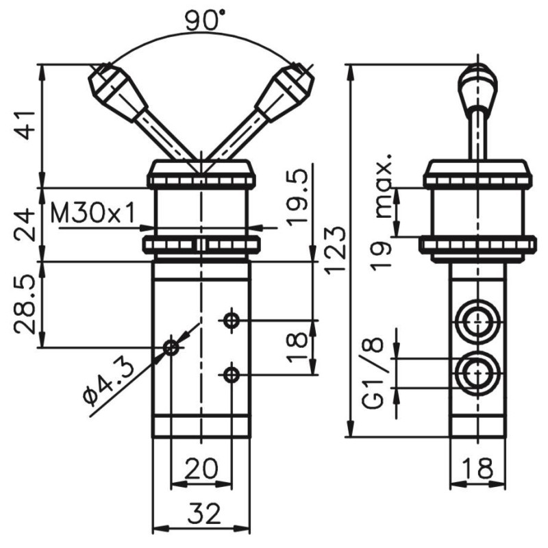 Zawór ręczny - dźwignia w osi - panel 30 dwupozycyjny 3/2 PNEUMAX Zawór ręczny - dźwignia w osi - panel 30 dwupozycyjny 3/2 PNEUMAX