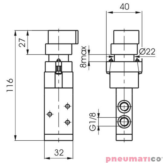 Zaw&oacute;r ręczny - przełącznik dwupozycyjny 3/2 PNEUMAX