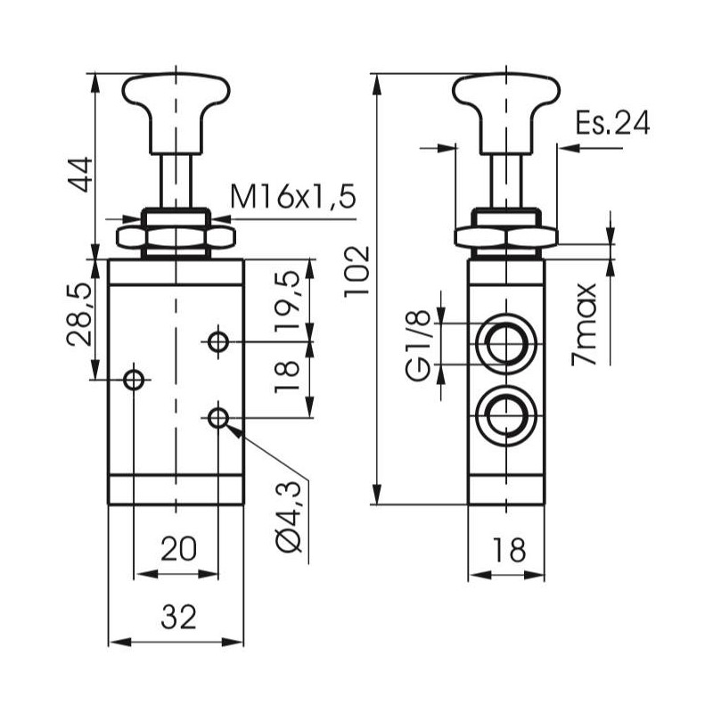 Zawór ręczny - przycisk dwupozycyjny 3/2 PNEUMAX Zawór ręczny - przycisk dwupozycyjny 3/2 PNEUMAX