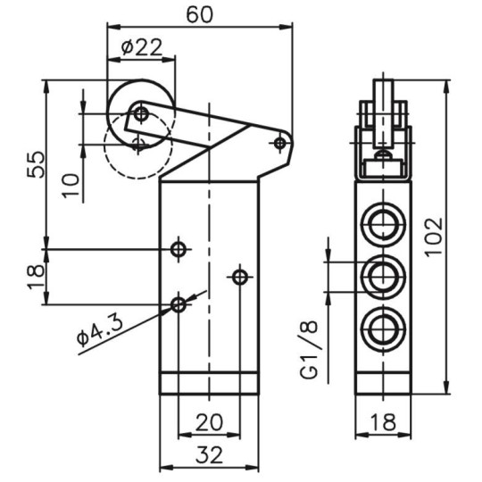 Zaw&oacute;r ręczny - dźwignia z rolką, łożysko sprężyna 5/2 PNEUMAX