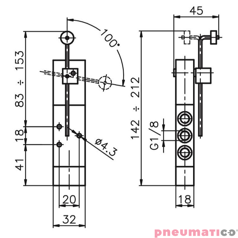 Zawór ręczny - dźwignia czuła - sprężyna powietrzna 5/2 PNEUMAX Zawór ręczny - dźwignia czuła - sprężyna powietrzna 5/2 PNEUMAX