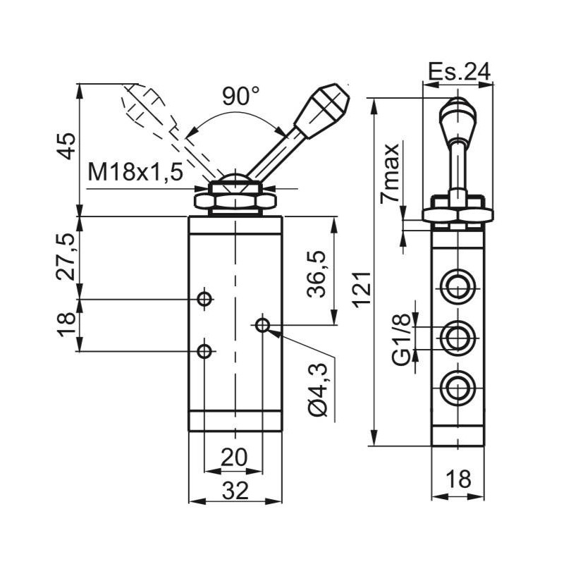 Zawór ręczny - dźwignia w osi zaworu - dwupozycyjny 5/2 PNEUMAX Zawór ręczny - dźwignia w osi zaworu - dwupozycyjny 5/2 PNEUMAX