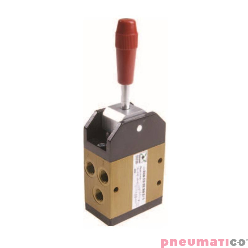 Zaw&oacute;r ręczny - dźwignia metalowa w osi, 3-pozycje 5/3 PNEUMAX