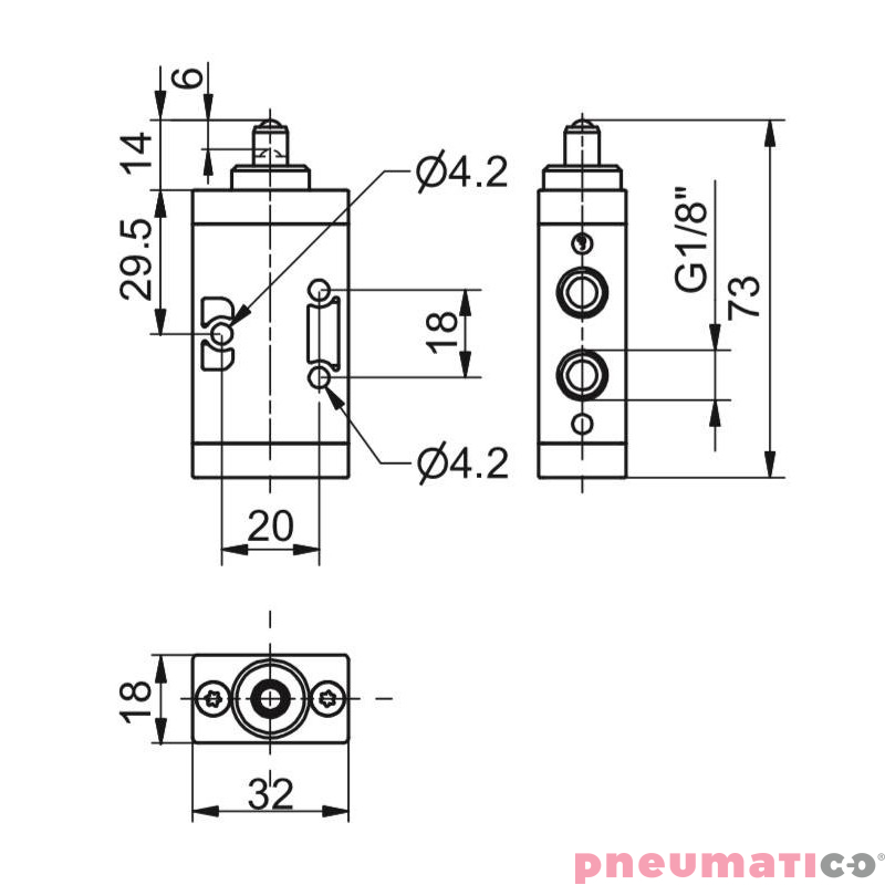 Zaw&oacute;r ręczny - popychacz sprężyna 3/2 PNEUMAX