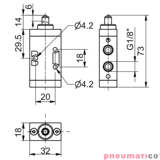 Zaw&oacute;r ręczny - popychacz sprężyna 3/2 PNEUMAX