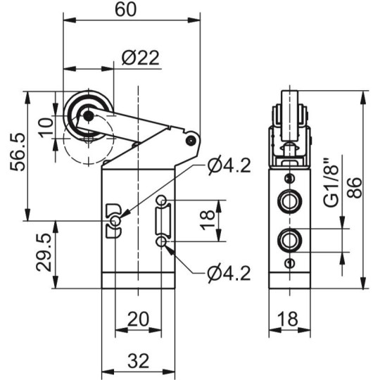 Zaw&oacute;r ręczny - dźwignia z rolką (łożysko kulkowe) sprężyna 3/2 PNEUMAX