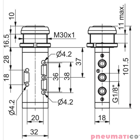 Zawór ręczny - przycisk 30 sprężyna 5/2 PNEUMAX Zawór ręczny - przycisk 30 sprężyna 5/2 PNEUMAX