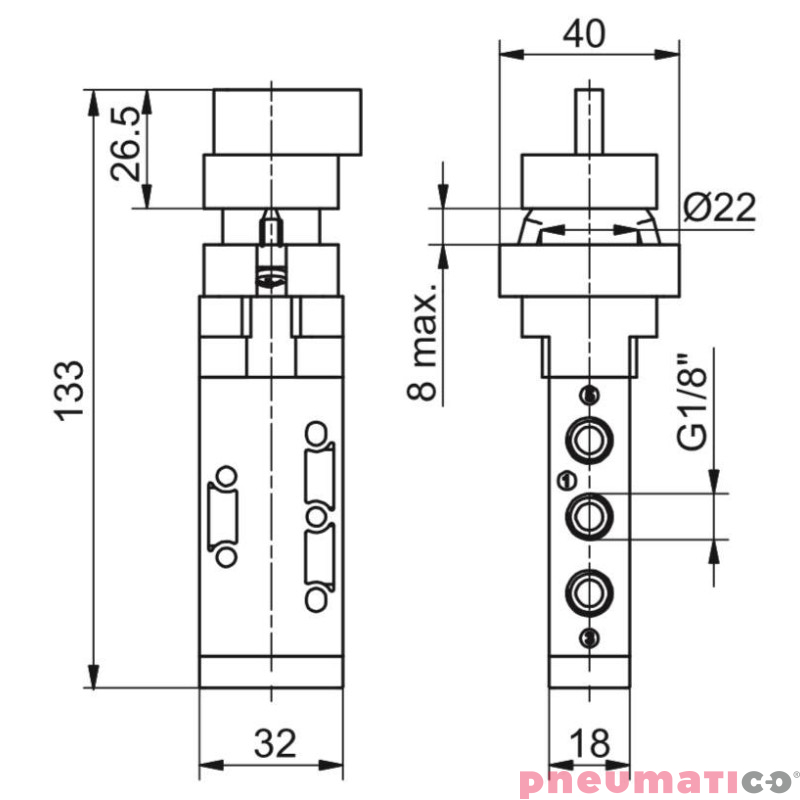 Zawór ręczny - przełącznik dwupozycyjny 5/2 PNEUMAX Zawór ręczny - przełącznik dwupozycyjny 5/2 PNEUMAX