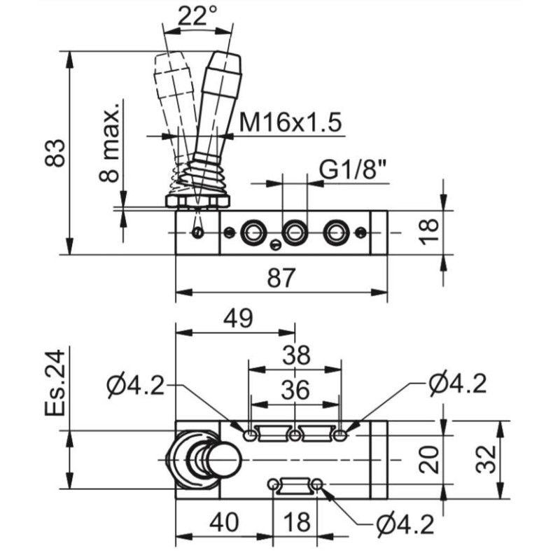 Zaw&oacute;r ręczny - dźwignia boczna dwupozycyjna 5/2 PNEUMAX