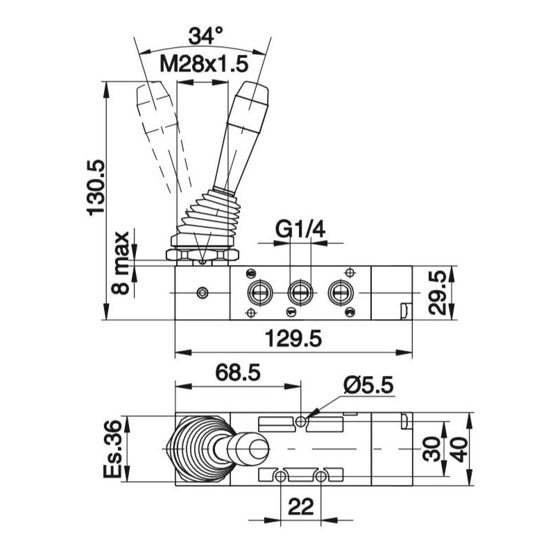 Zawór ręczny - dźwignia boczna dwupozycyjna - sprężyna 5/2 PNEUMAX Zawór ręczny - dźwignia boczna dwupozycyjna - sprężyna 5/2 PNEUMAX