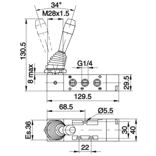Zawór ręczny - dźwignia boczna dwupozycyjna - sprężyna 5/2 PNEUMAX Zawór ręczny - dźwignia boczna dwupozycyjna - sprężyna 5/2 PNEUMAX
