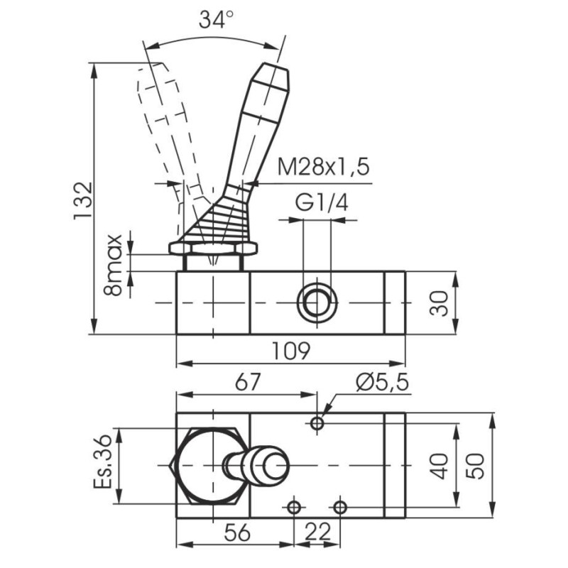 Zawór ręczny - dźwignia boczna dwupozycyjna 3/2 PNEUMAX Zawór ręczny - dźwignia boczna dwupozycyjna 3/2 PNEUMAX