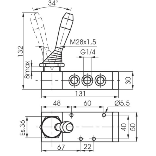Zawór ręczny - dźwignia boczna dwupozycyjna 5/2 PNEUMAX Zawór ręczny - dźwignia boczna dwupozycyjna 5/2 PNEUMAX